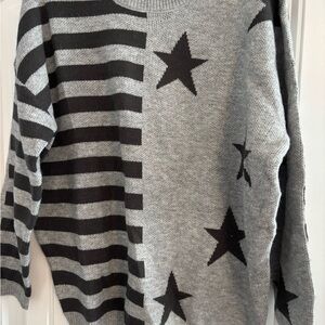 Easel Gray and Black Striped Star Sweater
